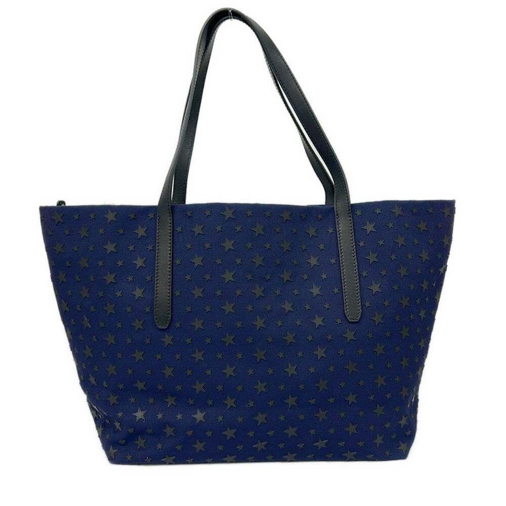 Jimmy Choo Sophia L Tote Bag Navy Black Canvas Rubber Leather